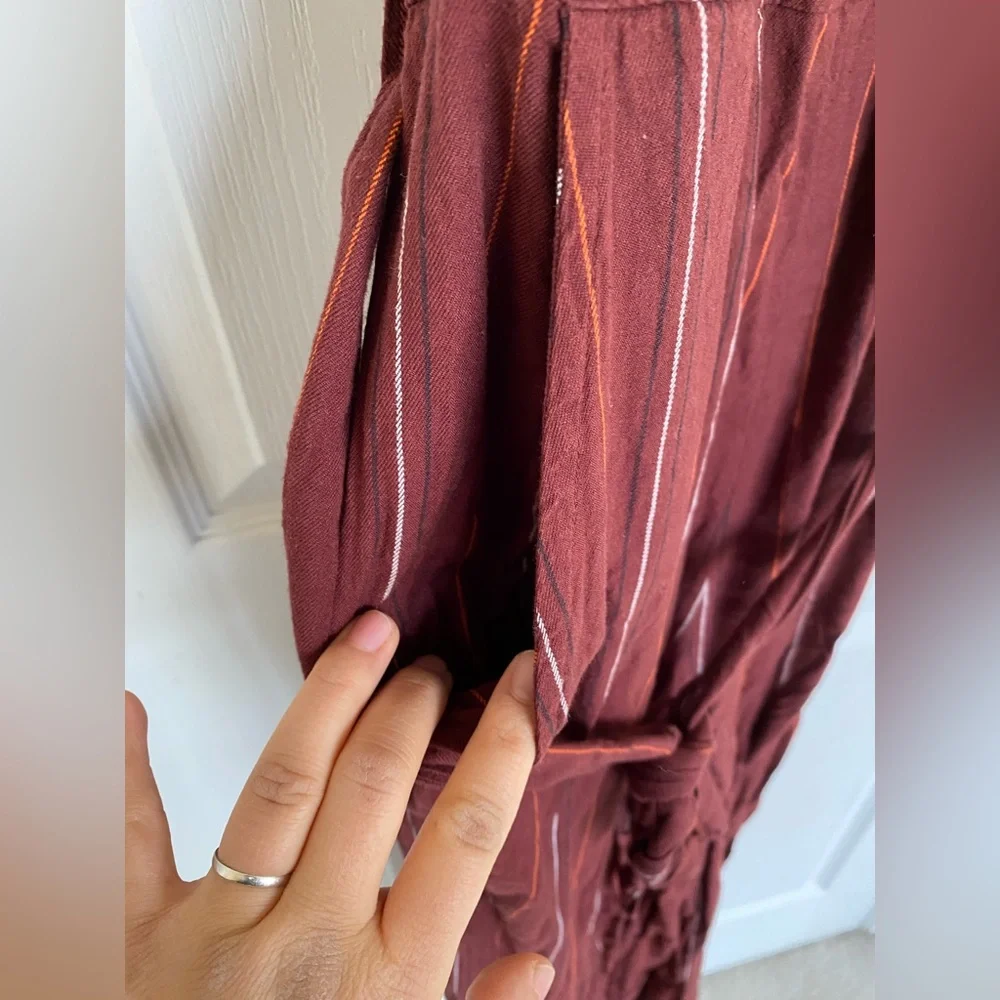 BILLABONG Bella Day Burgundy Multi Striped Culotte Jumpsuit Overalls Size Large